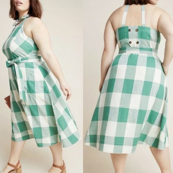 ⚡️SOLD⚡️Anthropologie Gingham Retro Midi Dress - Picture 2 of 8